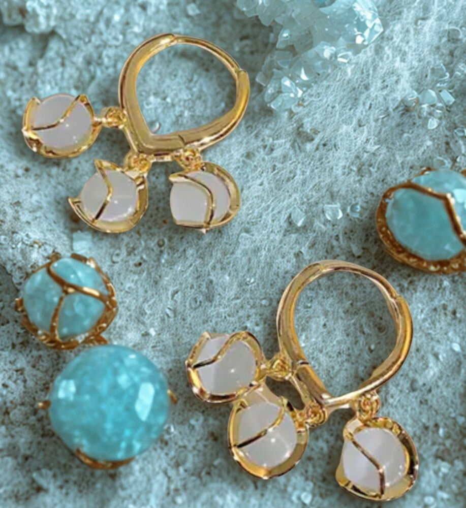 Hoop Korean Opal Stone Ball Earings
