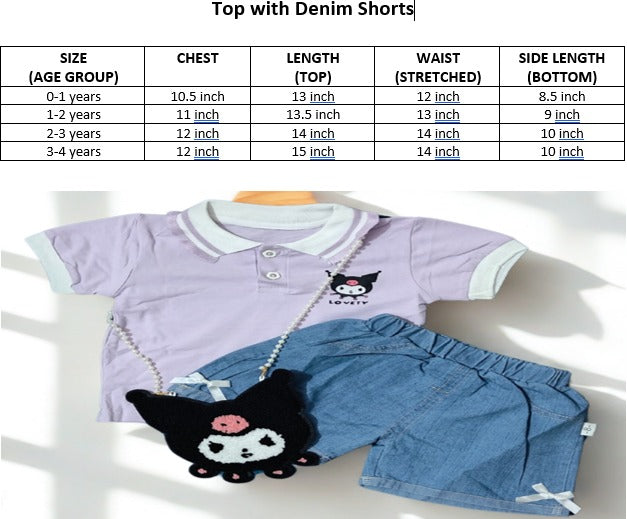 Collar T-shirt and Denim Shorts