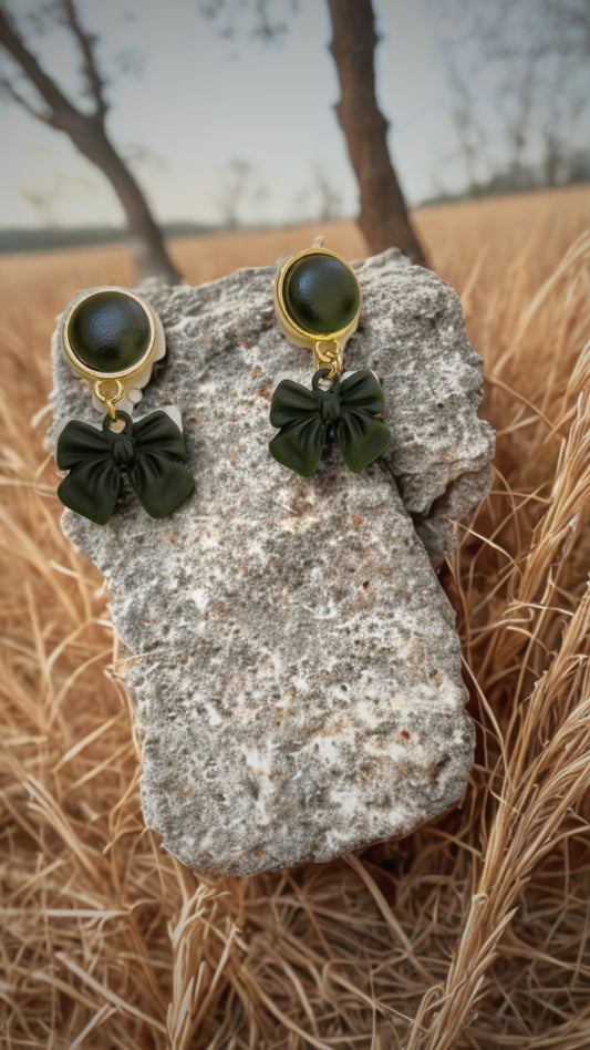 Black Bow Drop Earings