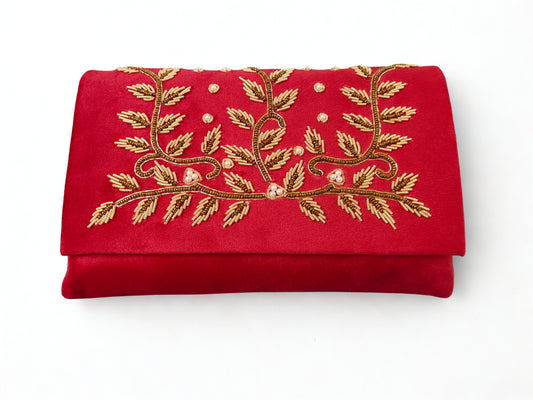 Velvet Handmade Embroidery Party Clutch
