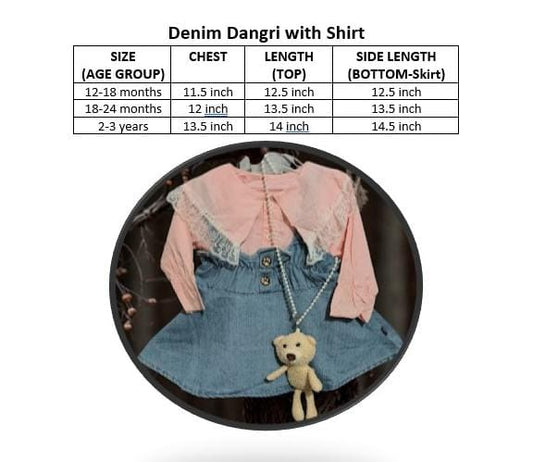 Girls dangri with denim skirt & shirt