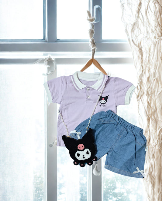 Collar T-shirt and Denim Shorts