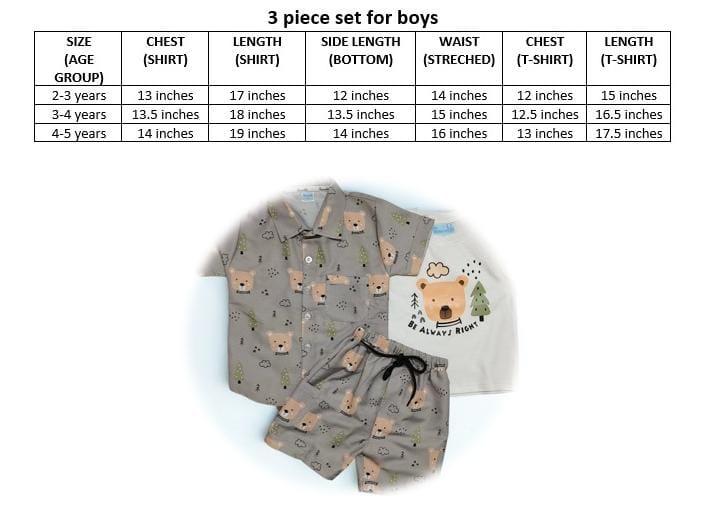 Boys Cotton Printed 3 peice Co-ord Set – T-Shirt & Shorts | Casual Summer Outfit for Kids | Trendy, Fashionable & Comfortable