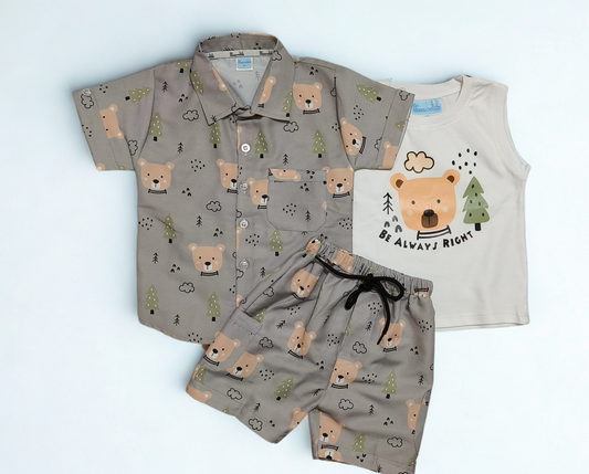 Boys Cotton Printed 3 peice Co-ord Set – T-Shirt & Shorts | Casual Summer Outfit for Kids | Trendy, Fashionable & Comfortable